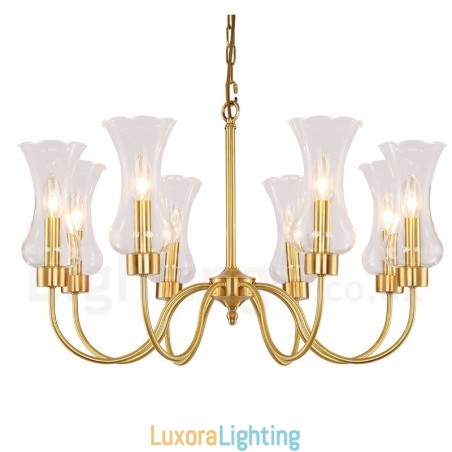 Designer Touch Decorative 8 Light Retro Rustic Luxury Brass Pendant Lamp Chandelier with Glass Shade