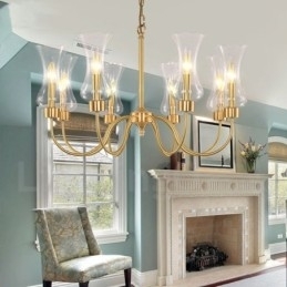 Designer Touch Decorative 8 Light Retro Rustic Luxury Brass Pendant Lamp Chandelier with Glass Shade