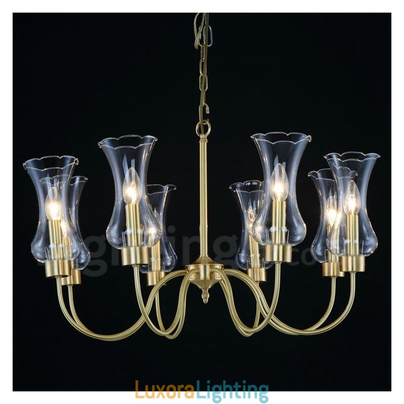 Designer Touch Decorative 8 Light Retro Rustic Luxury Brass Pendant Lamp Chandelier with Glass Shade