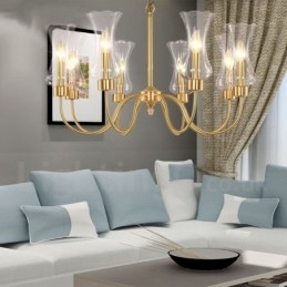 Designer Touch Decorative 8 Light Retro Rustic Luxury Brass Pendant Lamp Chandelier with Glass Shade