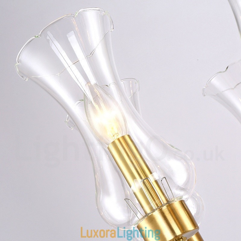 Designer Touch Decorative 8 Light Retro Rustic Luxury Brass Pendant Lamp Chandelier with Glass Shade