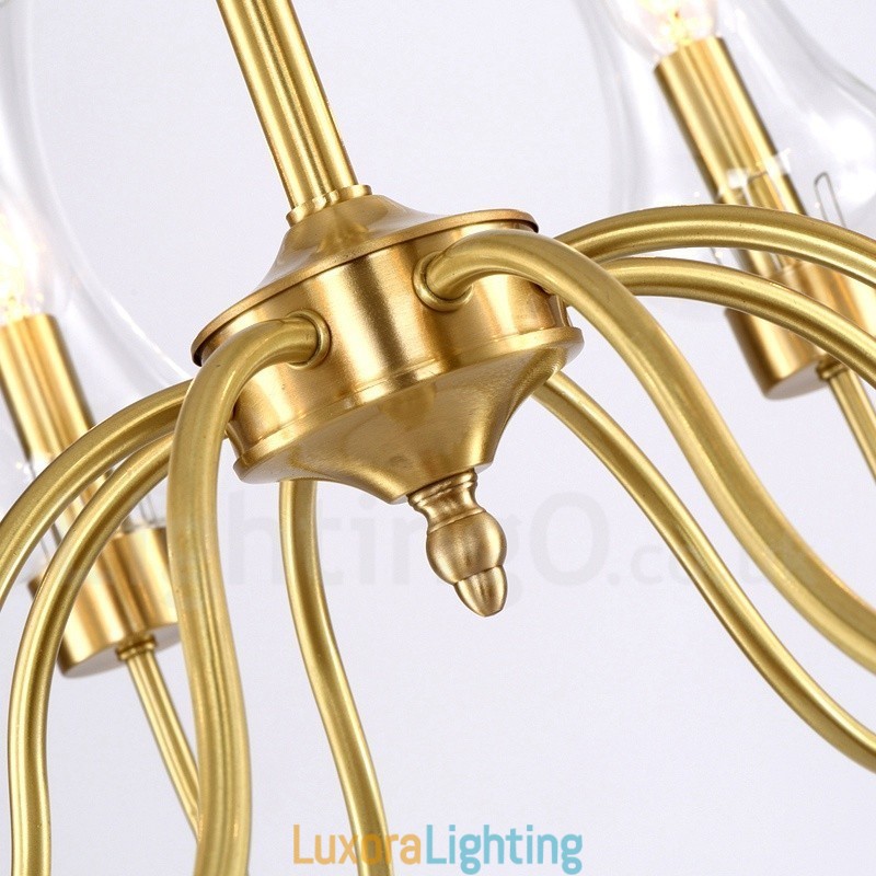 Designer Touch Decorative 8 Light Retro Rustic Luxury Brass Pendant Lamp Chandelier with Glass Shade