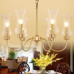 Designer Touch Decorative 6 Light Retro Rustic Luxury Brass Pendant Lamp Chandelier with Glass Shade