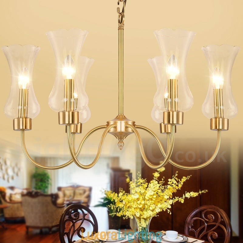 Designer Touch Decorative 6 Light Retro Rustic Luxury Brass Pendant Lamp Chandelier with Glass Shade