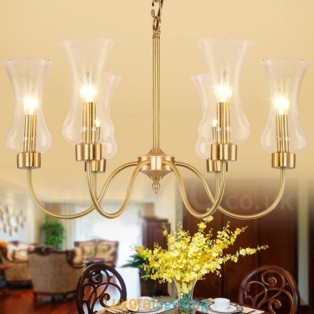 Designer Touch Decorative 6 Light Retro Rustic Luxury Brass Pendant Lamp Chandelier with Glass Shade