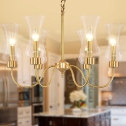 Designer Touch Decorative 6 Light Retro Rustic Luxury Brass Pendant Lamp Chandelier with Glass Shade