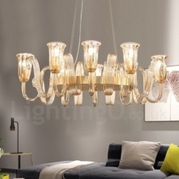 Designer Touch Decorative 8 Light Retro Rustic Luxury Aluminum alloy Pendant Lamp Chandelier with Glass Shade