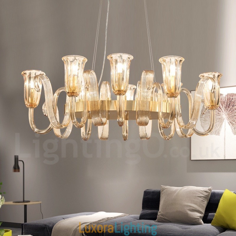 Designer Touch Decorative 8 Light Retro Rustic Luxury Aluminum alloy Pendant Lamp Chandelier with Glass Shade