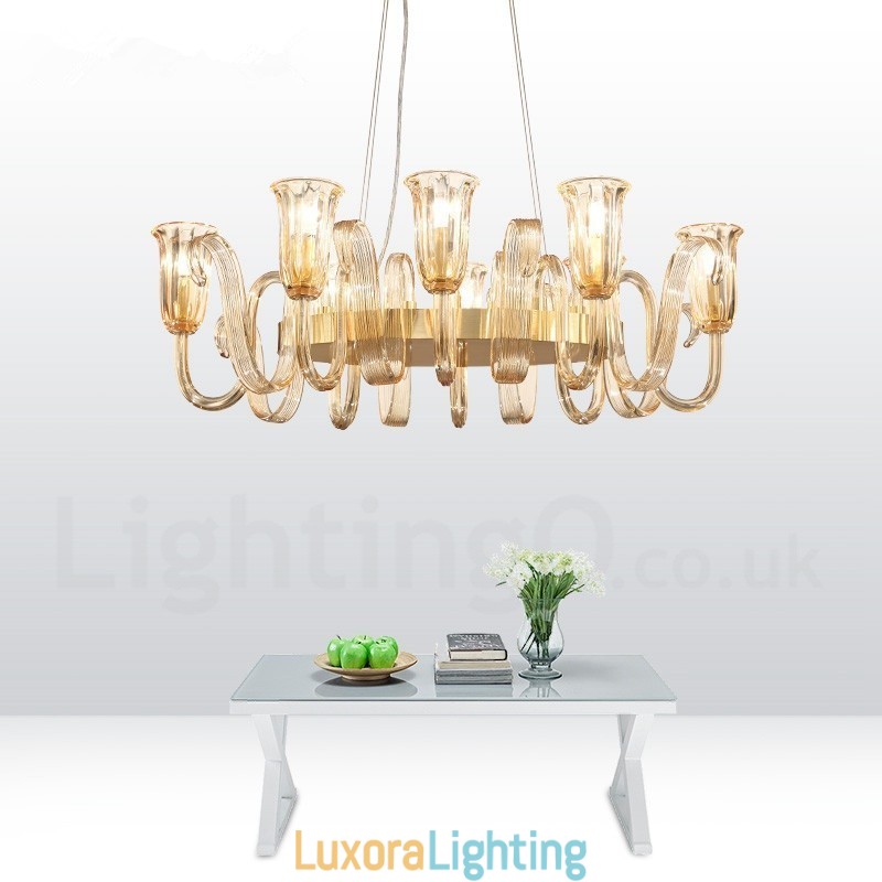 Designer Touch Decorative 8 Light Retro Rustic Luxury Aluminum alloy Pendant Lamp Chandelier with Glass Shade