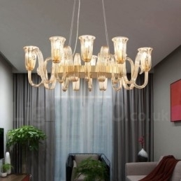 Designer Touch Decorative 8 Light Retro Rustic Luxury Aluminum alloy Pendant Lamp Chandelier with Glass Shade
