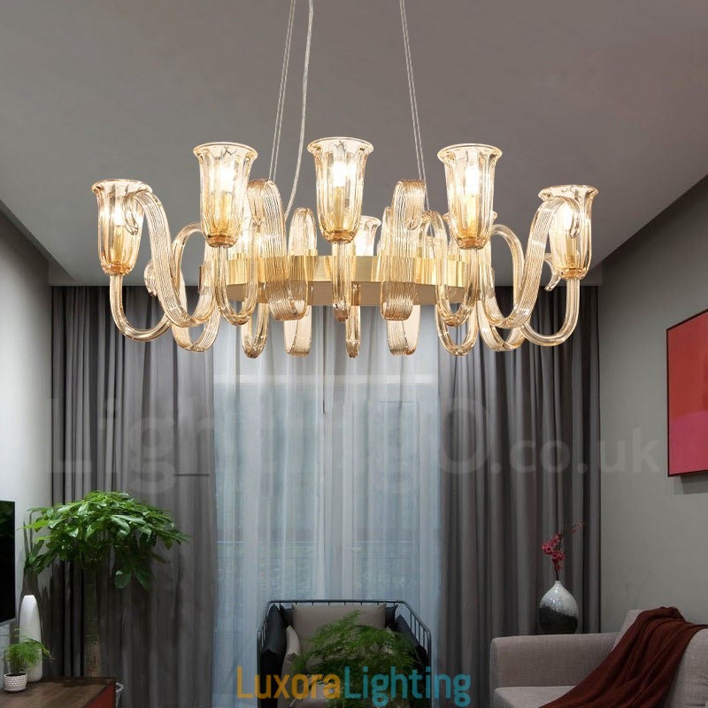 Designer Touch Decorative 8 Light Retro Rustic Luxury Aluminum alloy Pendant Lamp Chandelier with Glass Shade