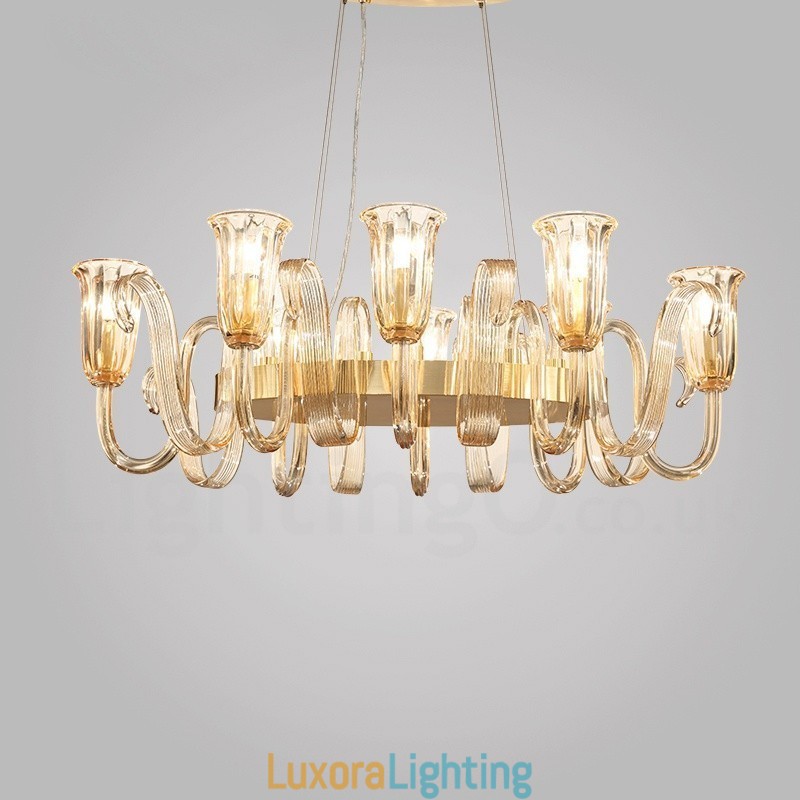 Designer Touch Decorative 8 Light Retro Rustic Luxury Aluminum alloy Pendant Lamp Chandelier with Glass Shade