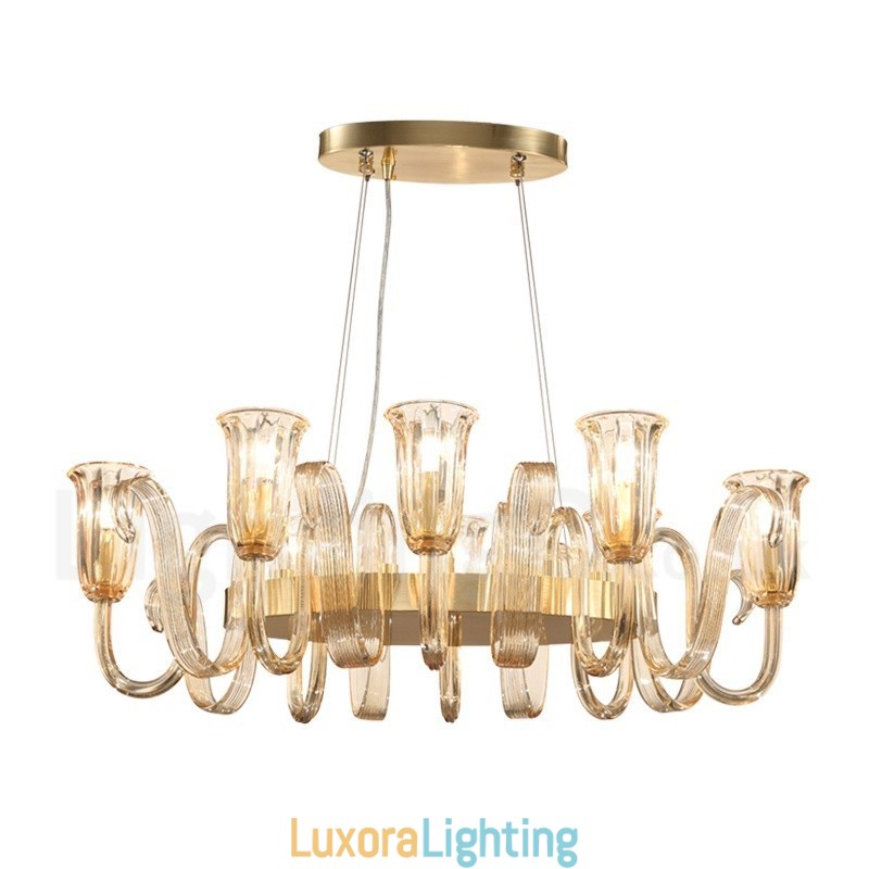 Designer Touch Decorative 8 Light Retro Rustic Luxury Aluminum alloy Pendant Lamp Chandelier with Glass Shade