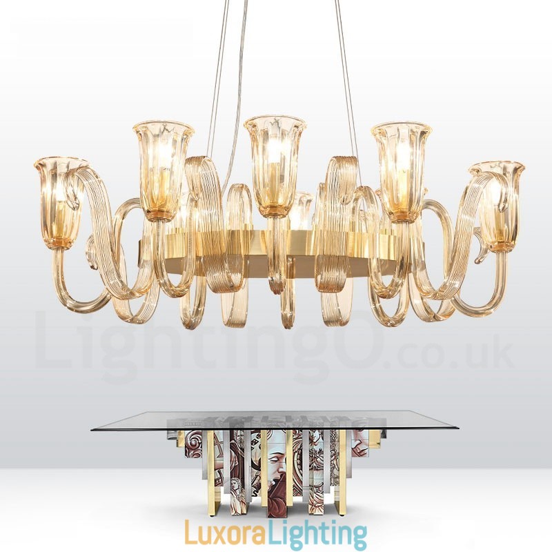 Designer Touch Decorative 8 Light Retro Rustic Luxury Aluminum alloy Pendant Lamp Chandelier with Glass Shade