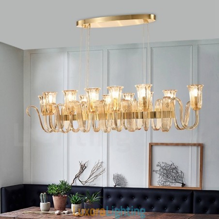 Designer Touch Decorative 12 Light Retro Rustic Luxury Aluminum alloy Pendant Lamp Chandelier with Glass Shade