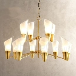 Designer Touch Decorative 12 Light Retro Rustic Luxury Brass Pendant Lamp Chandelier with Glass Shade