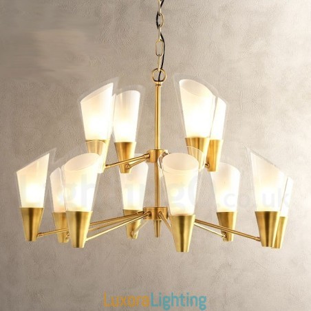 Designer Touch Decorative 12 Light Retro Rustic Luxury Brass Pendant Lamp Chandelier with Glass Shade