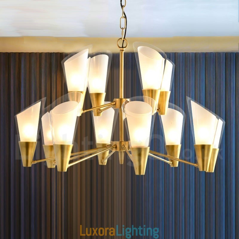 Designer Touch Decorative 12 Light Retro Rustic Luxury Brass Pendant Lamp Chandelier with Glass Shade