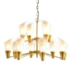 Designer Touch Decorative 12 Light Retro Rustic Luxury Brass Pendant Lamp Chandelier with Glass Shade
