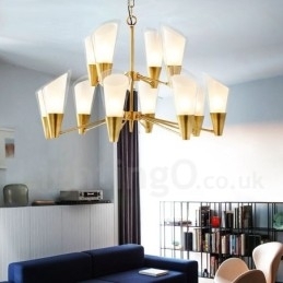 Designer Touch Decorative 12 Light Retro Rustic Luxury Brass Pendant Lamp Chandelier with Glass Shade