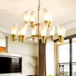 Designer Touch Decorative 12 Light Retro Rustic Luxury Brass Pendant Lamp Chandelier with Glass Shade