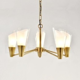 Designer Touch Decorative 5 Light Retro Rustic Luxury Brass Pendant Lamp Chandelier with Glass Shade