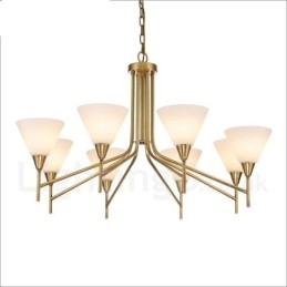 Designer Touch Decorative 8 Light Retro Rustic Luxury Brass Pendant Lamp Chandelier with Glass Shade