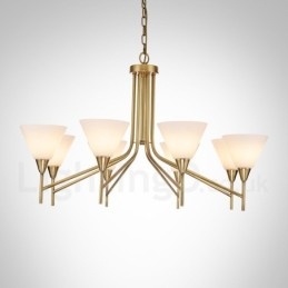 Designer Touch Decorative 8 Light Retro Rustic Luxury Brass Pendant Lamp Chandelier with Glass Shade