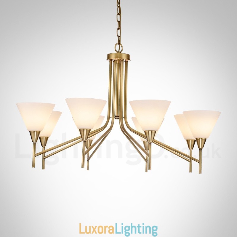 Designer Touch Decorative 8 Light Retro Rustic Luxury Brass Pendant Lamp Chandelier with Glass Shade