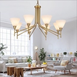 Designer Touch Decorative 8 Light Retro Rustic Luxury Brass Pendant Lamp Chandelier with Glass Shade