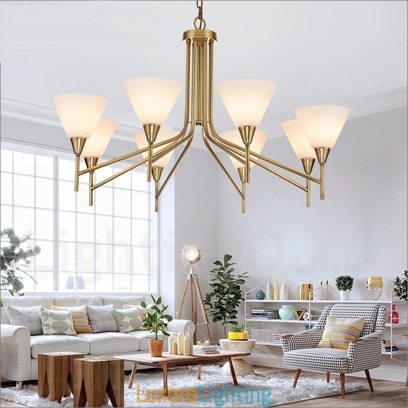 Designer Touch Decorative 8 Light Retro Rustic Luxury Brass Pendant Lamp Chandelier with Glass Shade