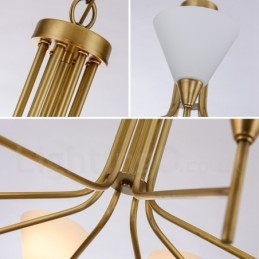 Designer Touch Decorative 8 Light Retro Rustic Luxury Brass Pendant Lamp Chandelier with Glass Shade