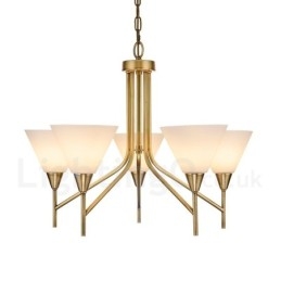 Designer Touch Decorative 5 Light Retro Rustic Luxury Brass Pendant Lamp Chandelier with Glass Shade