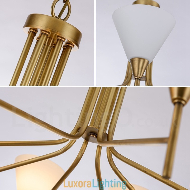 Designer Touch Decorative 5 Light Retro Rustic Luxury Brass Pendant Lamp Chandelier with Glass Shade