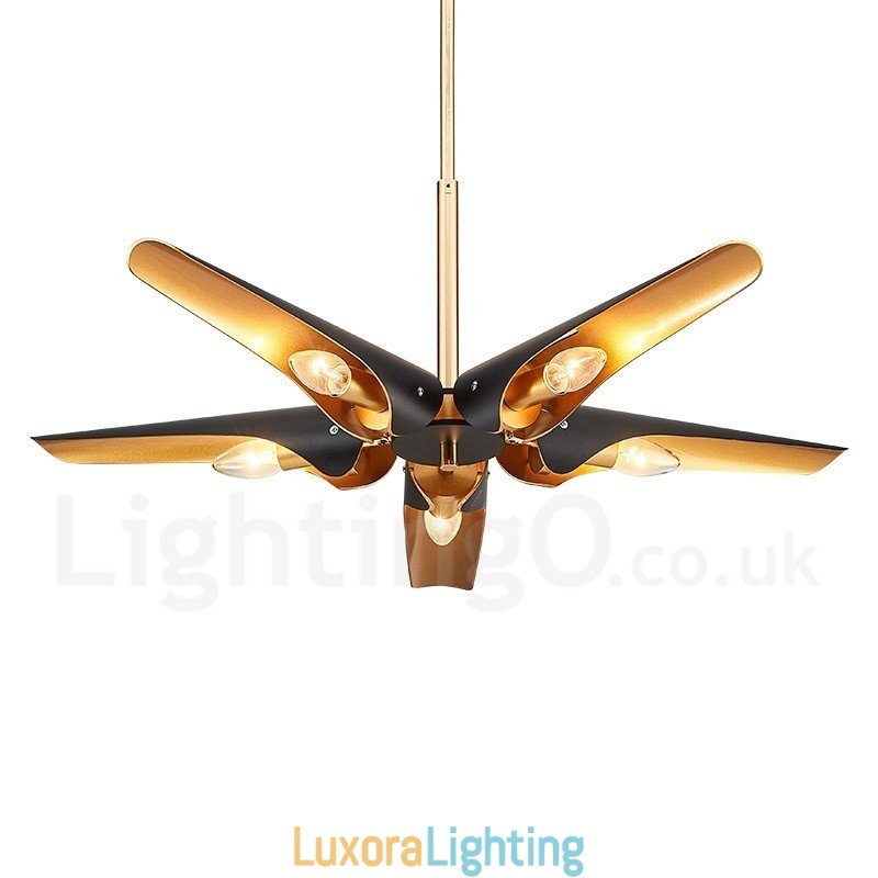 Designer Touch Decorative 5 Light Retro Rustic Luxury Aluminum alloy Pendant Lamp Chandelier with Aluminum alloy Shade