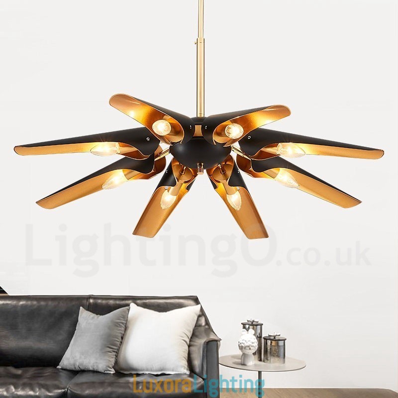 Designer Touch Decorative 8 Light Retro Rustic Luxury Aluminum alloy Pendant Lamp Chandelier with Aluminum alloy Shade