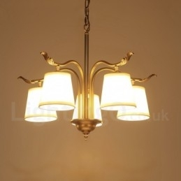 Designer Touch Decorative 5 Light Retro Rustic Luxury Brass Pendant Lamp Chandelier with Fabric Shade