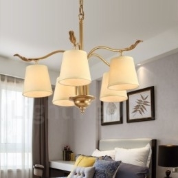 Designer Touch Decorative 5 Light Retro Rustic Luxury Brass Pendant Lamp Chandelier with Fabric Shade