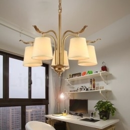 Designer Touch Decorative 5 Light Retro Rustic Luxury Brass Pendant Lamp Chandelier with Fabric Shade