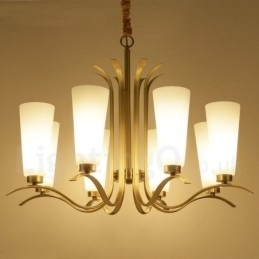 Designer Touch Decorative 8 Light Retro Rustic Luxury Brass Pendant Lamp Chandelier with Glass Shade