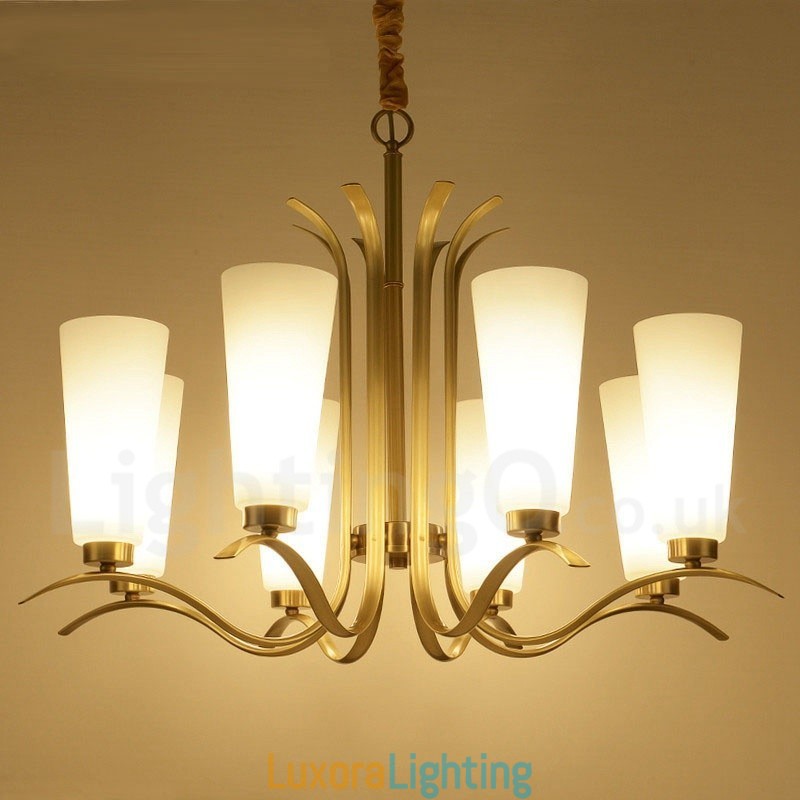 Designer Touch Decorative 8 Light Retro Rustic Luxury Brass Pendant Lamp Chandelier with Glass Shade