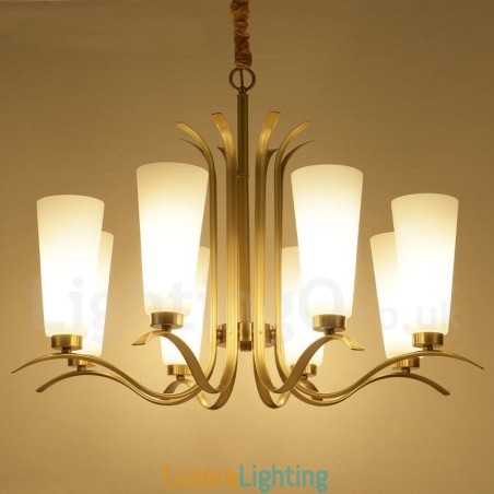 Designer Touch Decorative 8 Light Retro Rustic Luxury Brass Pendant Lamp Chandelier with Glass Shade