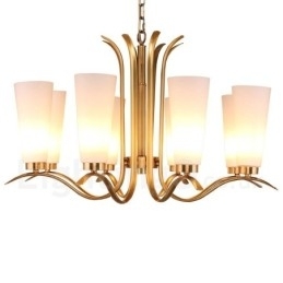 Designer Touch Decorative 8 Light Retro Rustic Luxury Brass Pendant Lamp Chandelier with Glass Shade