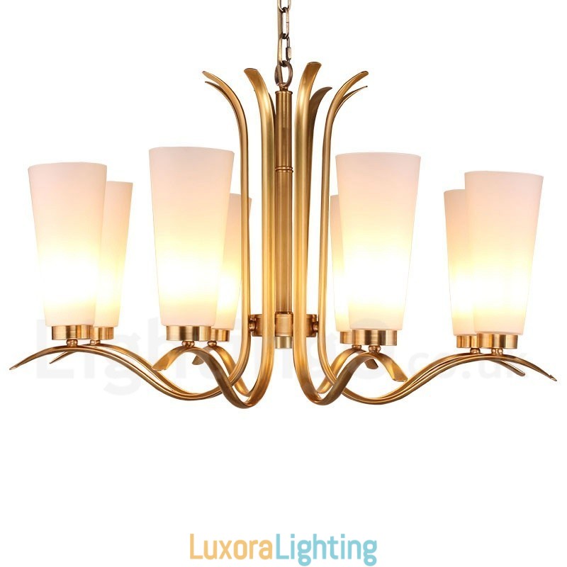 Designer Touch Decorative 8 Light Retro Rustic Luxury Brass Pendant Lamp Chandelier with Glass Shade