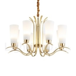 Designer Touch Decorative 8 Light Retro Rustic Luxury Brass Pendant Lamp Chandelier with Glass Shade