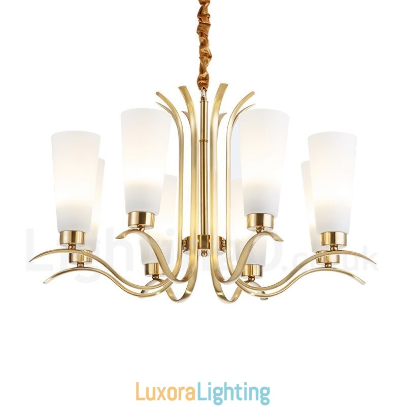Designer Touch Decorative 8 Light Retro Rustic Luxury Brass Pendant Lamp Chandelier with Glass Shade