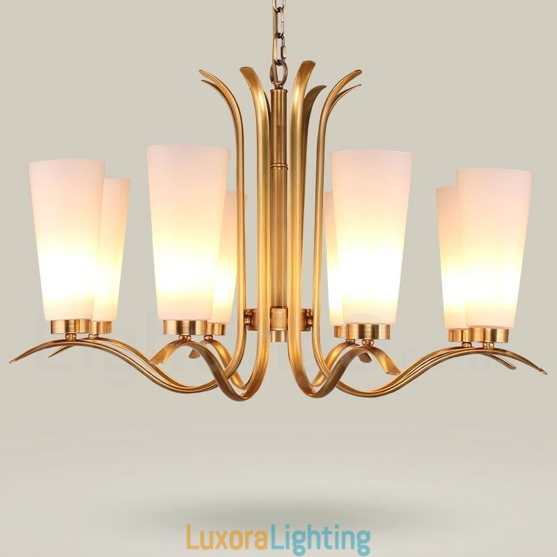 Designer Touch Decorative 8 Light Retro Rustic Luxury Brass Pendant Lamp Chandelier with Glass Shade