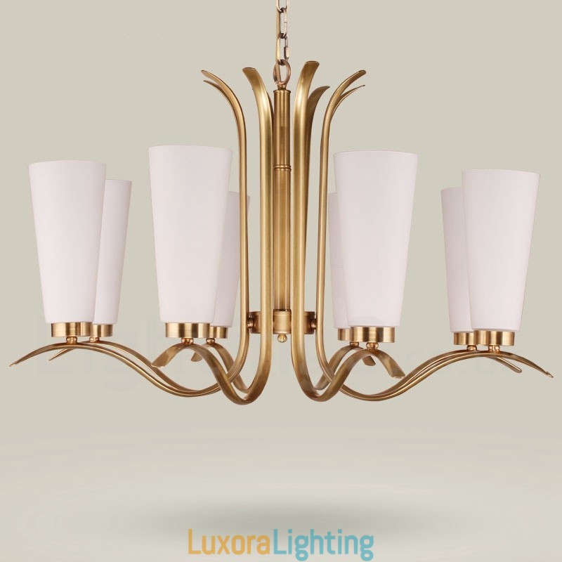 Designer Touch Decorative 8 Light Retro Rustic Luxury Brass Pendant Lamp Chandelier with Glass Shade