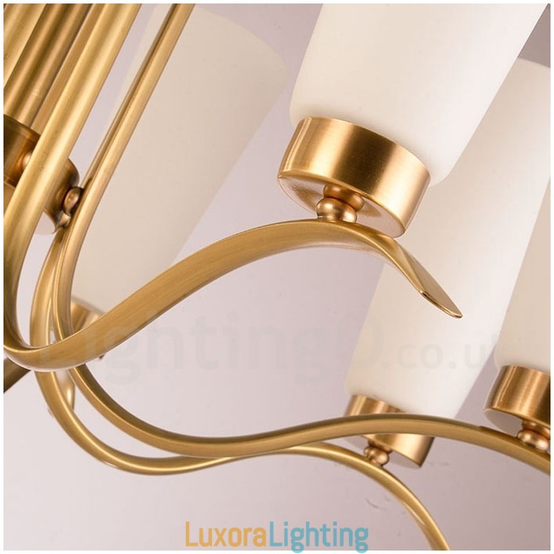 Designer Touch Decorative 8 Light Retro Rustic Luxury Brass Pendant Lamp Chandelier with Glass Shade