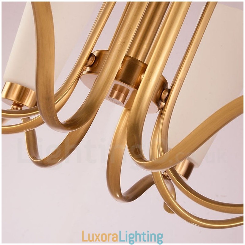 Designer Touch Decorative 8 Light Retro Rustic Luxury Brass Pendant Lamp Chandelier with Glass Shade